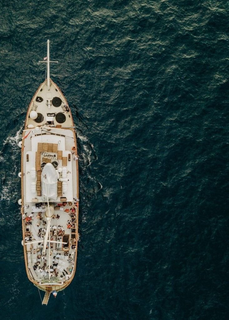 Aerial view of the yacht Polaris sailing on the deep blue Adriatic near Split
