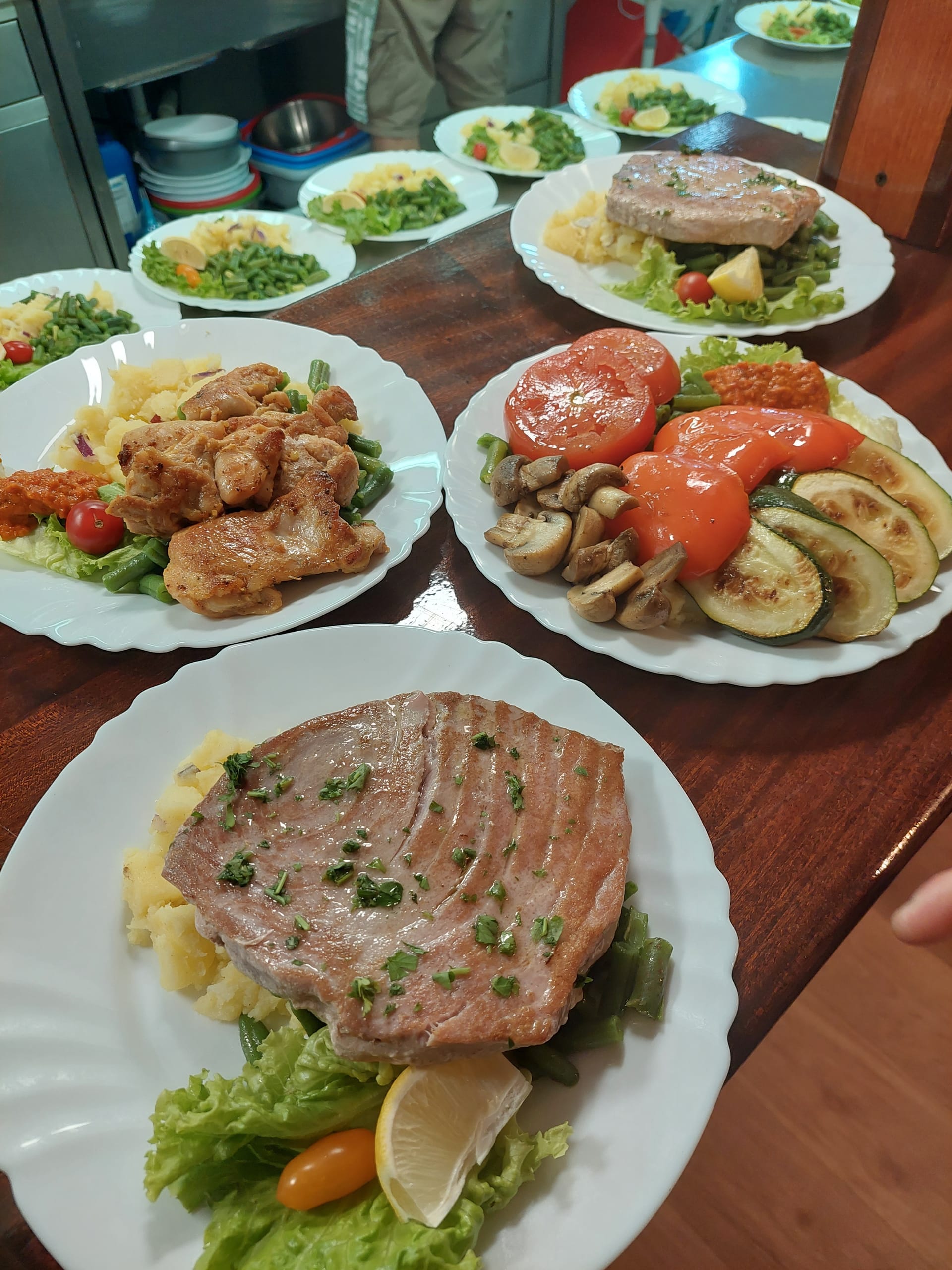 Freshly cooked lunch plates served onboard Polaris